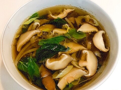 椎茸と長ネギとモロヘイヤの☆簡単中華醤油スープ
